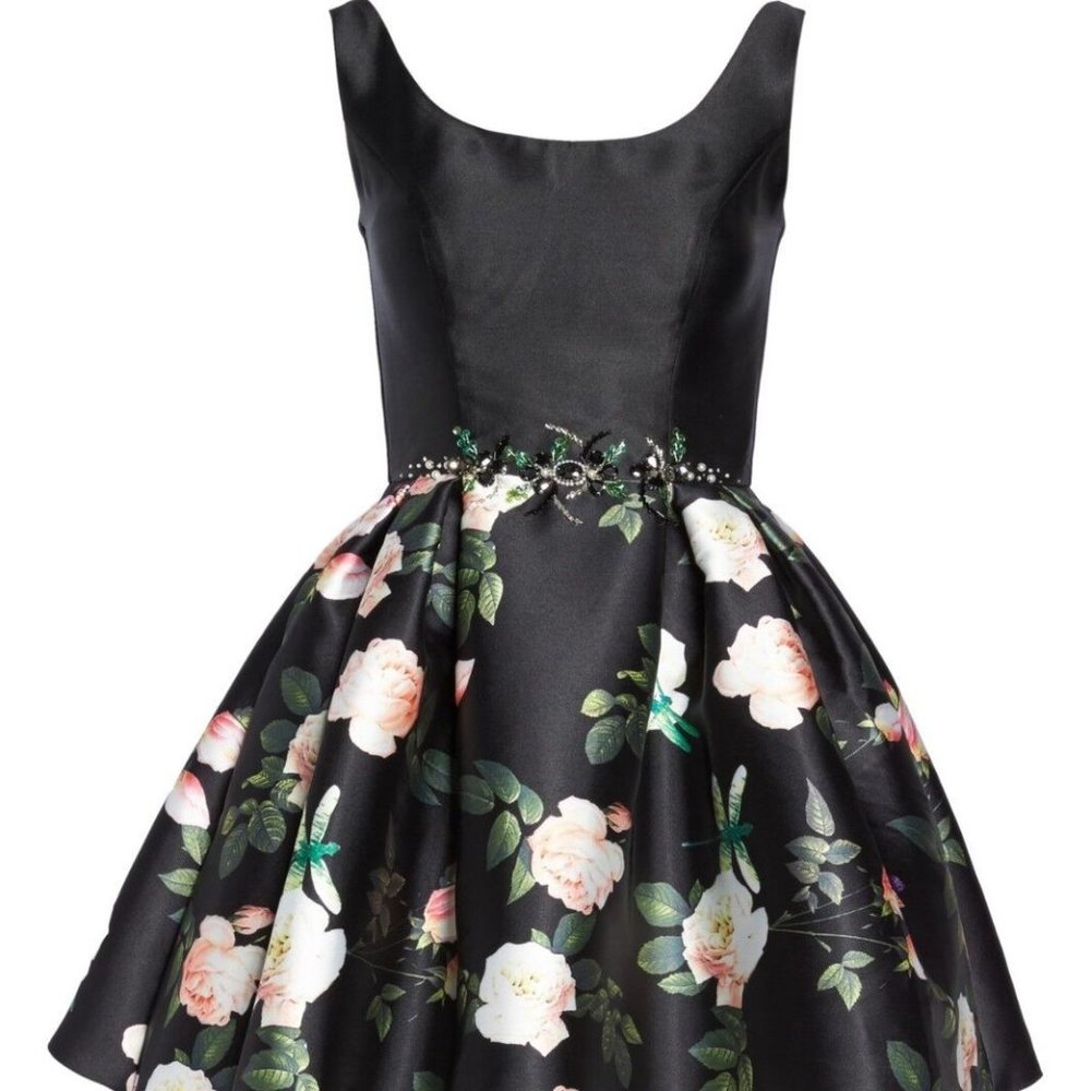 MAC DUGGAL BEADED WAIST FLORAL FIT & FLARE DRESS sz 6